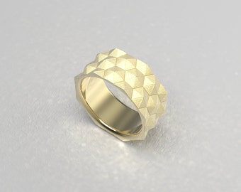 Contemporary Hexagon Band Ring in Gold Silver Platinum or Palladium