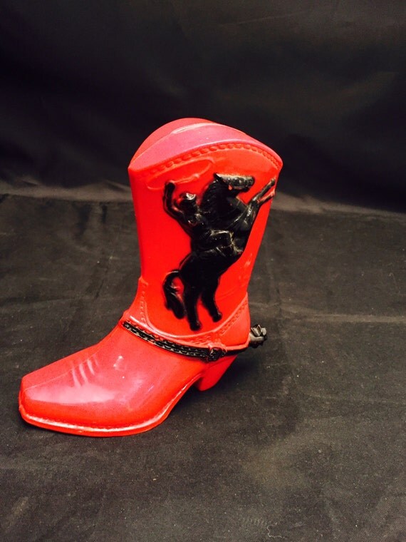 Red And Black Plastic Cowboy Boot Bank Roy Rogers Dale