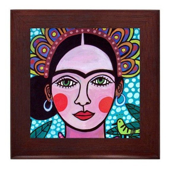 Frida Kahlo Mexican Folk Art Ceramic Framed by HeatherGallerArt