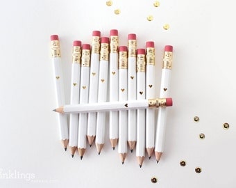 White and Gold Foil Heart Mini Pencils // Bridal or Baby Shower Game Pencils