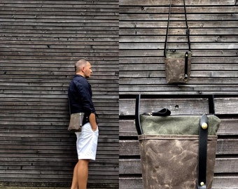 Waxed canvas day bag / small messenger bag / Musette COLLECTION UNISEX