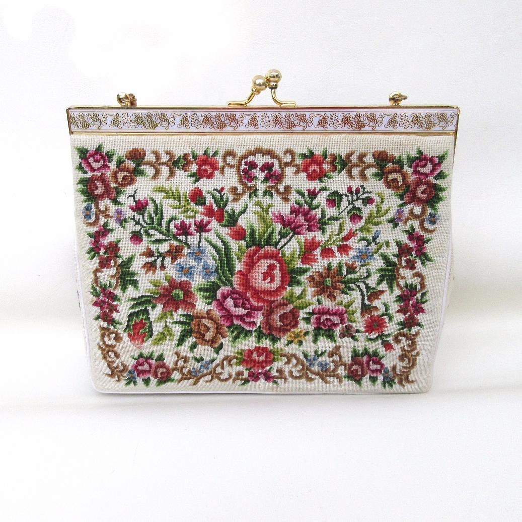 Vintage Needlepoint Bag / Tapestry Handbag / Petit Point Bag