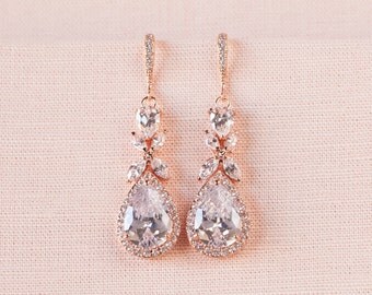 Rose Gold Bridal earrings Wedding jewelry Crystal Wedding earrings Bridal jewelry, Amielynn Earrings