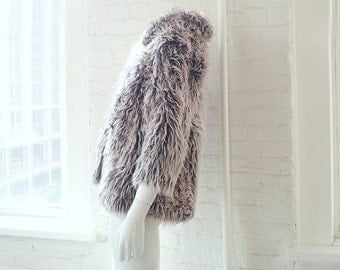 Faux Fur Coat 90s Vintage Tan Pink Small Party Monster Vegan Fake Fur Jacket Boho Glam Rock Club Kid Burningman Festival Seapunk Playa Coat