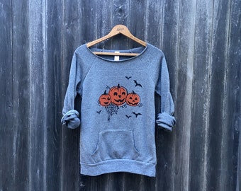 Halloween Sweater, Pumpkin Sweater, Bat Shirt, Trick or Treat Top, Autumn Shirt, S,M,L,XL,2XL