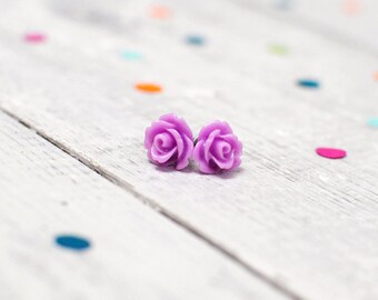 Lilac Rose Earrings | Nickel Free Studs | Purple
