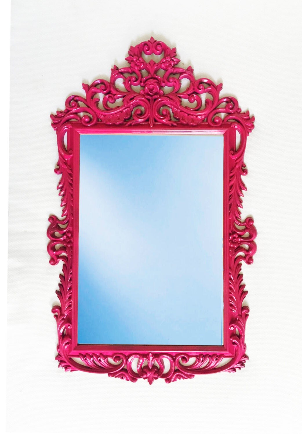 Hollywood Regency Vintage hot pink mirror ornate hot pink