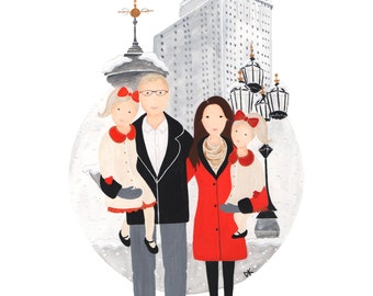 Custom Family Portrait - Digital Illustration, Personalized Family Art, Gouache, Watercolor Family Drawing, Gift for Grandma, Gift for Mom