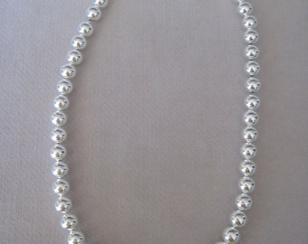 Silver Single Strand of 10mm High Polish Beaded 20" Necklace