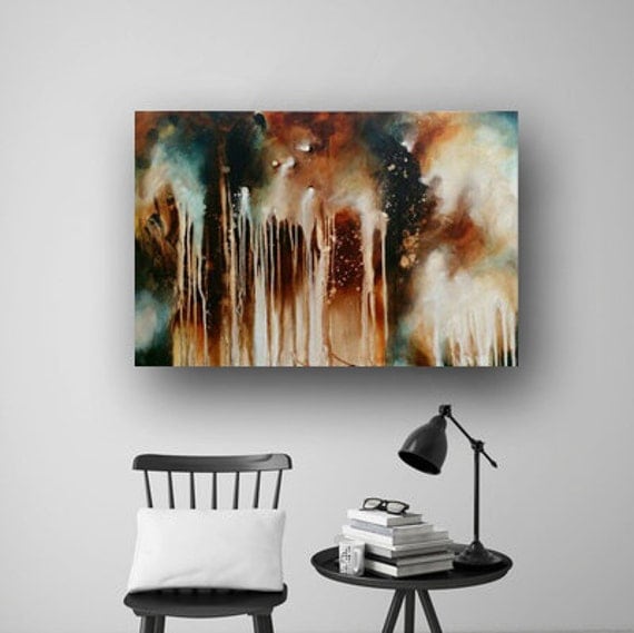 Abstract Painting on Canvas Vivid Brush Stroke Rustic