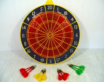 Wooden Dart Board Complete with 4 Sets & 2 Sizes Original Darts Made in England Vintage Trio Hollander Two Sided Retro GameRoom Wall Decor