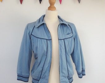 Top Shop Blue Bomber Jacket 50s style 3/4 sleeves
