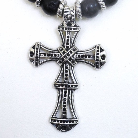 Mens Jewelry Black Onyx Necklace Cross Pendant Mens Gifts
