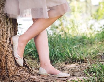 Vegan bridal flats / non leather wedding flats / flat comfortable shoes / sparkly gold bride flats / cruelty free fashion / wear with pride