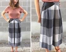 BLANK Royal Gaucho Pants in Olive Poly Cotton Small Plaid