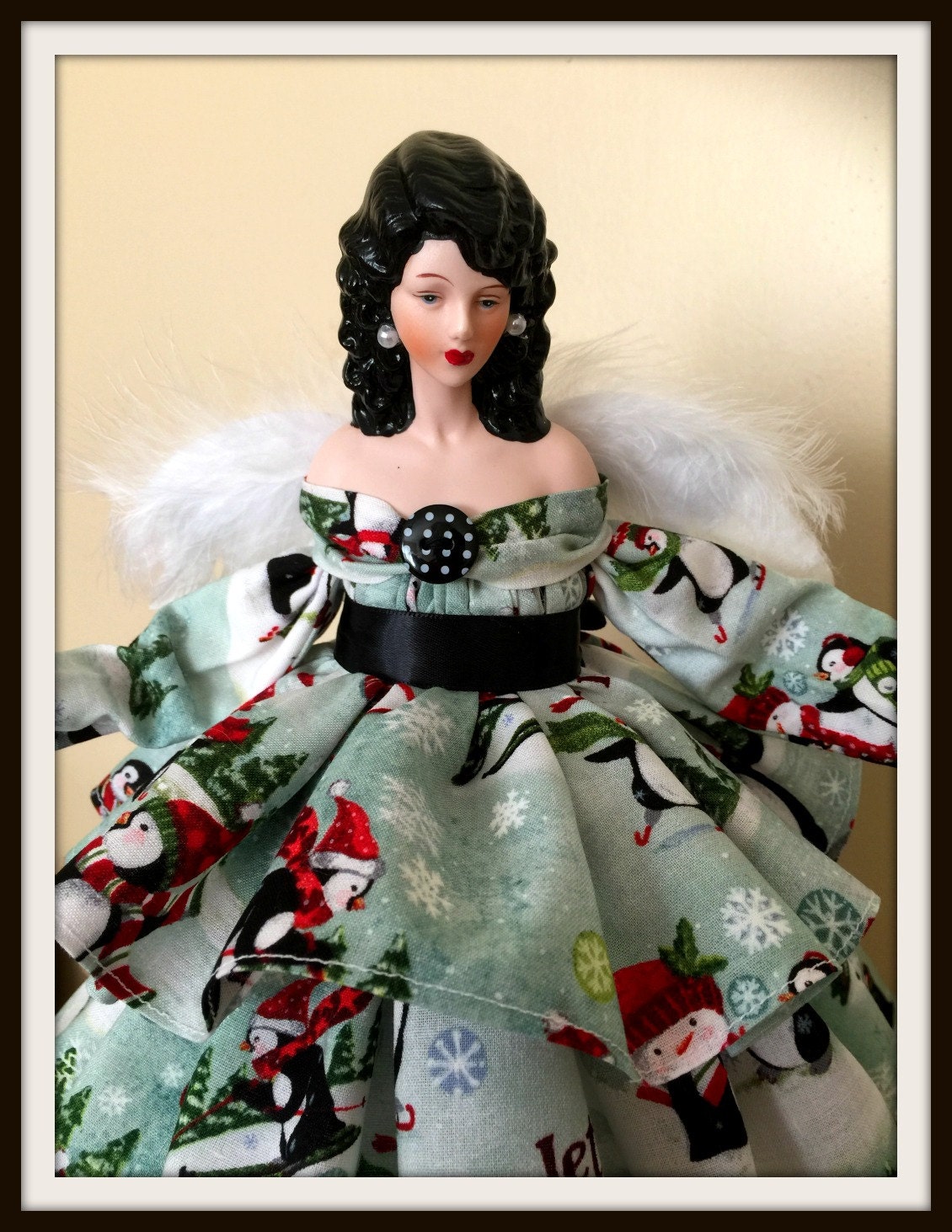 christmas angel tree topper penguin patterned handcrafted ooak christmas angel tree topper penguin patterned handcrafted ooak