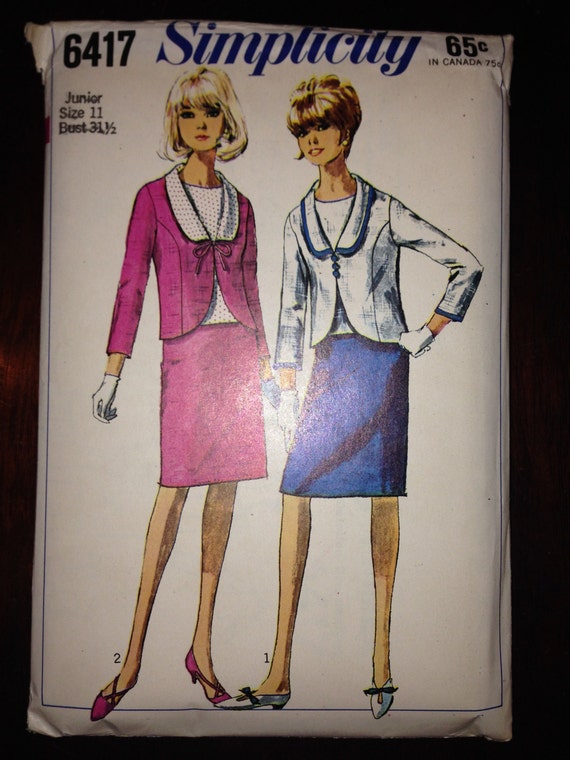 Simplicity 6417 Sewing Pattern 60s Teens and Juniors Suit and Over Blouse Size 11