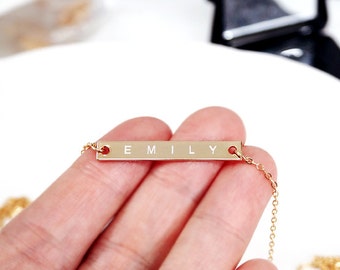 Custom Name Necklace, Gold Bar necklace, Personalized Bar necklace, bridesmaid gifts, wedding necklace,initial necklace, 32*4mm