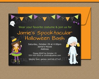 Girl Halloween Birthday Invitation - Girl Costume Party Invitation - Printable Costume Birthday Invitation - Halloween Party Invite HCBK