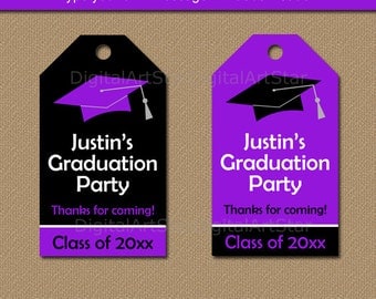 Graduation Party Favor Tags, Graduation Tags, High School Graduation Favor Tags, Printable Tags, Class of 2017 Tag Download Purple Black G1