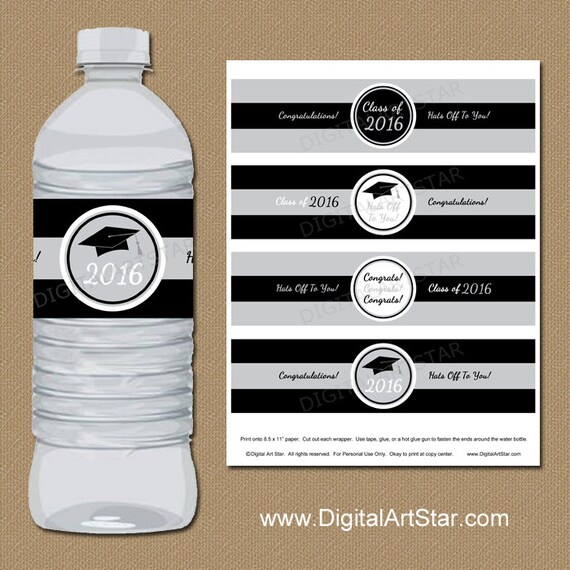 silver black graduation water bottle wraps by digitalartstar