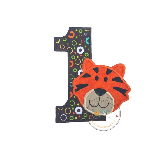 tiger number one birthday iron on in bright by hootyappliques