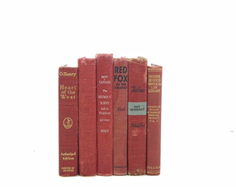 BIG SALE~Fire Brick Red Antique Books, Decorative Books, Wine Old Book Set, Book Decor, Book Collection, Interior Design, Book Lover, Books