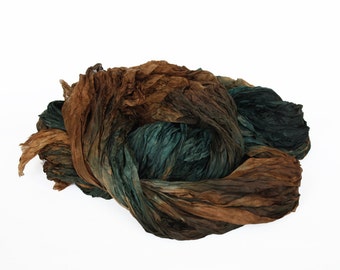 green silk scarf - Forest Song - brown, green silk scarf.