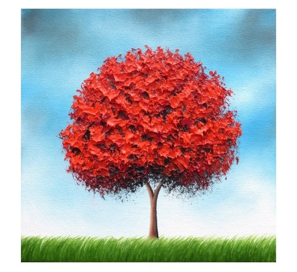 Modern Tree Art Tree Wall Art Colorful Landscape Red Wall