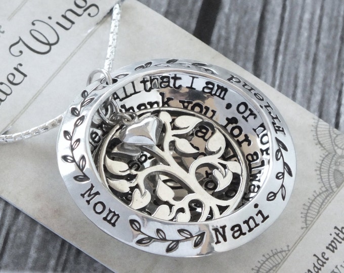 Hand Stamped Personalized locket necklace / Sterling Silver / Personalized Special Gift / Create Your Own Pendant / Tree Necklace and Heart