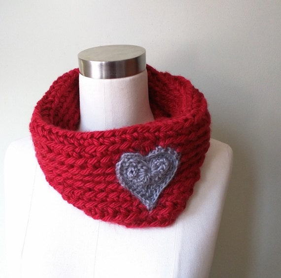 Heart Scarf / Valentines Gift / Scarf with Hearts / Red Cowl