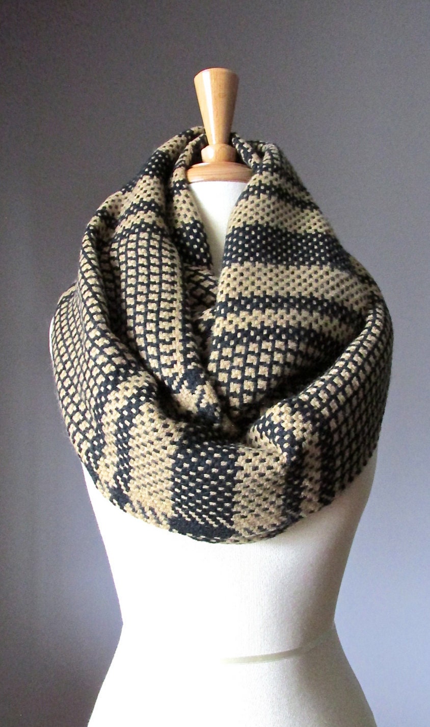 Houndstooth scarf WIDE black and beige scarf infinity