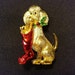 Vintage GERRYS Christmas Dog Brooch, Figural Pin, Gold-Tone Painted, Estate, Mid-Century Modern 1950s-60s,