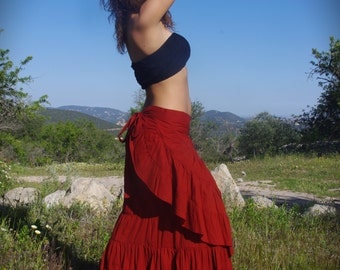 Flamenco Red Long Skirt, Elven Skirt, Dancing Skirt, Faerie Skirt, Gypsy Skirt, Nomadic Skirt, Burlesque Skirt, Bohemian Maxi Skirt