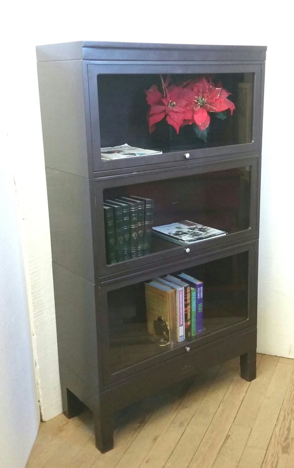 RESERVE for W Metal Barrister Bookcase 3 Stack Brown Vintage