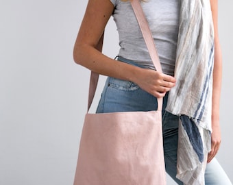 Leather Tote, Suede Leather Tote Shoulder Bag, Blush Pink Leather Bag, Soft Leather, Magnet Closer, Lightweight Crossbody Bag, Carry Bag