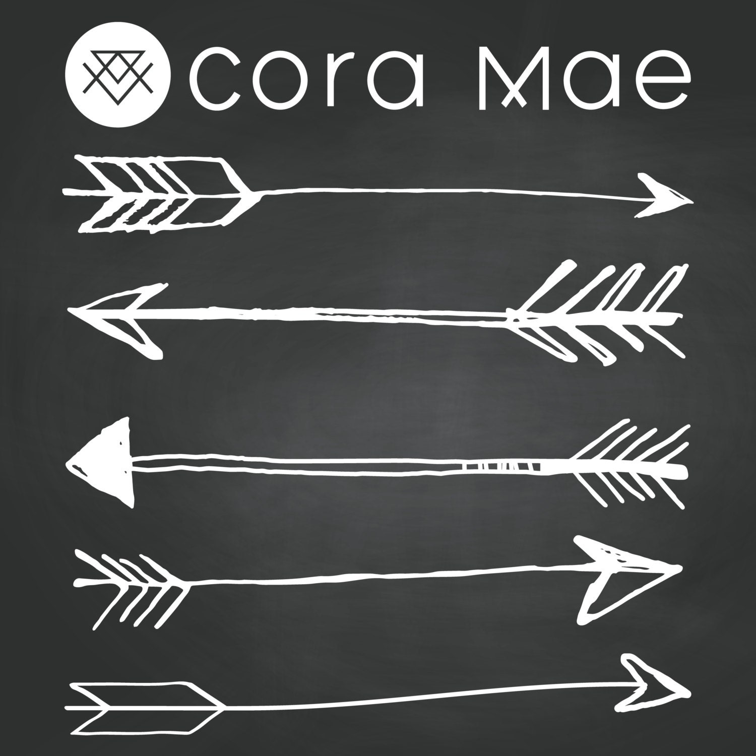 Large sketched arrow chalkboard clipart. 6 PNG files.