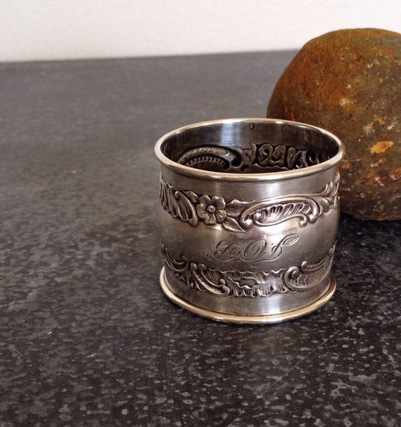 Vintage Sterling Silver Napkin Ring Antique Embosed Napkin