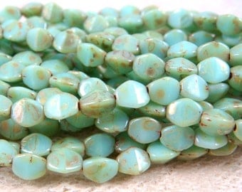 Czech Beads, Czech Glass Beads - Mint Green Luster Picasso (P/N-004) - 5mm Pinch Beads - Qty. 30