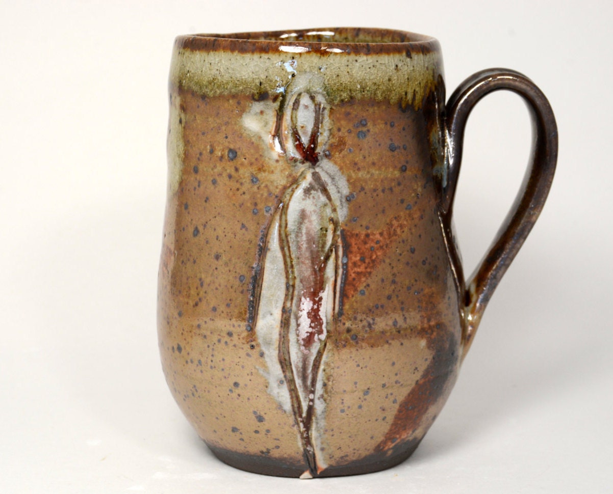 Handmade Stoneware beer Stein Rustic Mug with two People.
