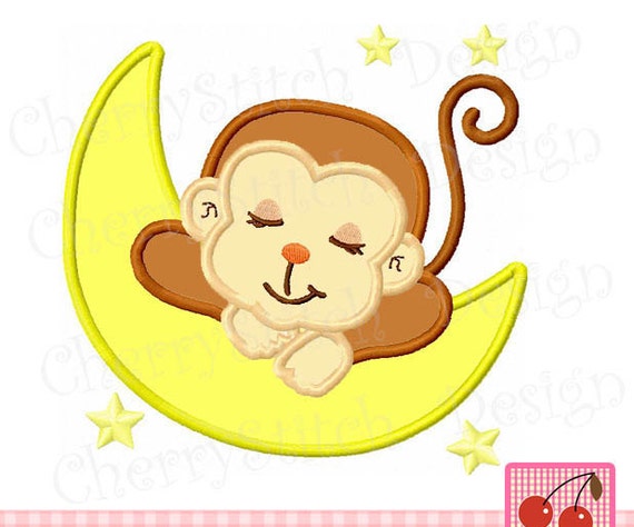 Monkey Sleeping Baby Monkey Embroidery Applique For Boys 4x4