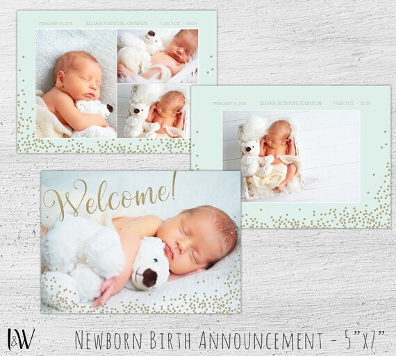 Newborn Announcement Template, Baby Birth Announcement, Birth Announcement Template, Birth Announcement Card, Photoshop Template -03-012-PH Il_570xn