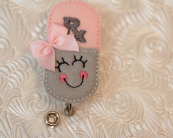 pharmacist badge holder - retractable badge holder - badge reel - name badge holder - felt badge clip - unique gift - badge clip