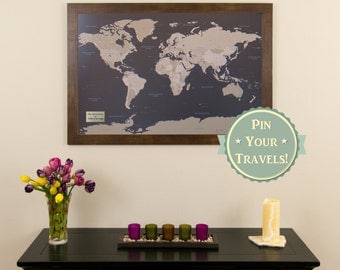 Personalized Earth Toned World Push Pin Travel Map - 24x36 - Push Pin Travel Map - Personalized World Map - Personalized Map - Home Decor