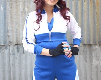 Blue Trim Pokemon GO Trainer Cosplay Costume Hoodie Cropped Jacket