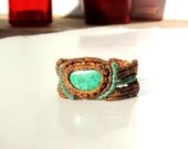 Macrame Ring with Chrysocolla, Brown and Turquoise Macrame, Micro Macrame Ring, Heart Chakra, Throat Chakra, Saggitarius, Scorpio,Metal Free