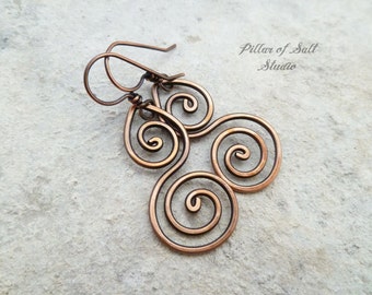 Solid copper earrings / Wire wrapped earrings / wire wrapped jewelry handmade / wire jewelry / copper jewelry / earthy / spiral earrings