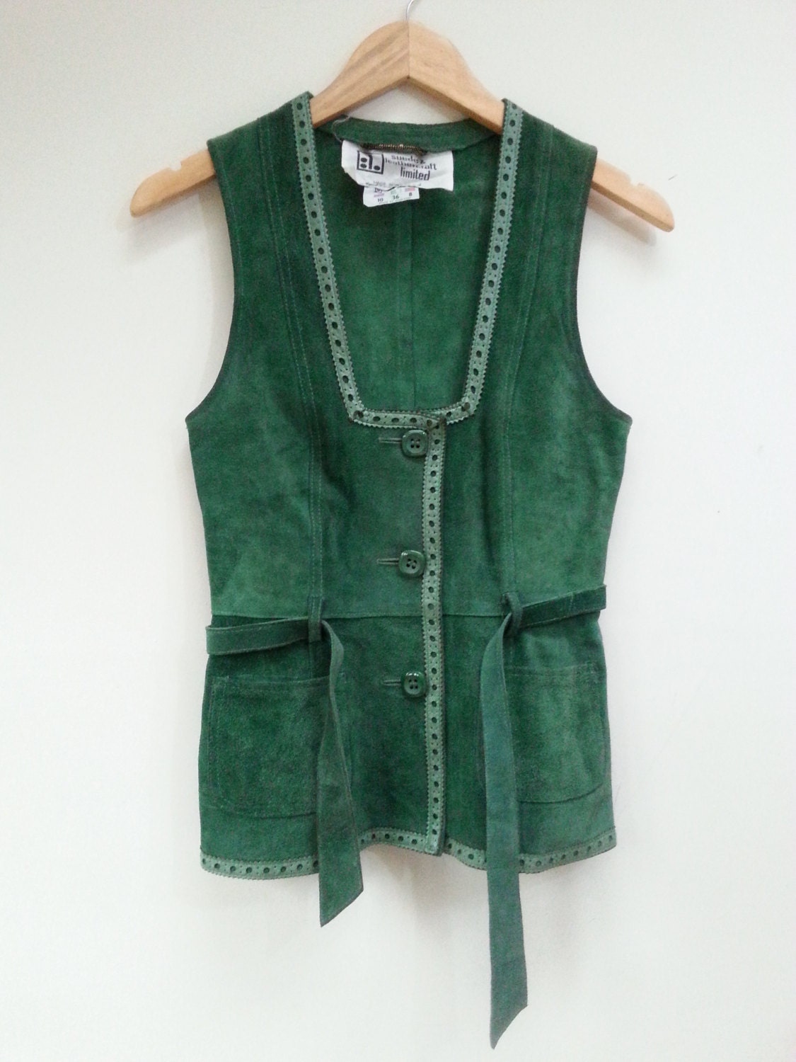 1970s green suede vest Gypsy Hippie waistcoat leather