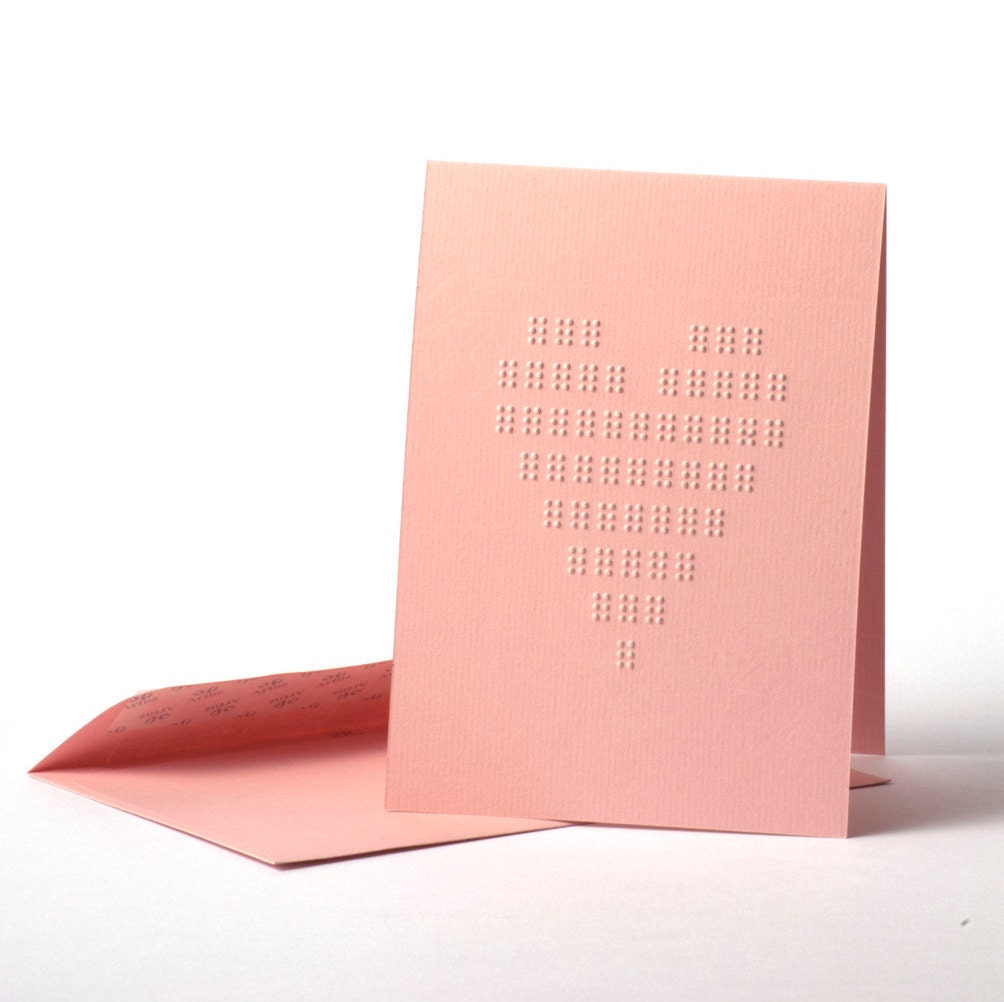 Braille Greeting Card Heart Baby Pink
