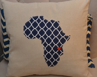 Handmade Africa African Pillow cover 18x18, decorative pillow, couch pillow, square pillow, home decor, Africa decor, adoption, dorm room